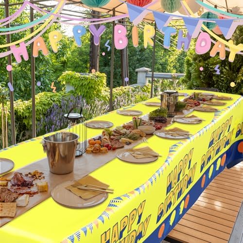 Oudain Yellow Cartoon Tablecloth 2 Sheets 54x108 Inches Birthday Decor