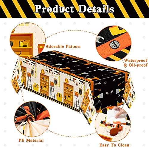 3-Pack Tool Theme Plastic Tablecloths for Kids Birthday Party