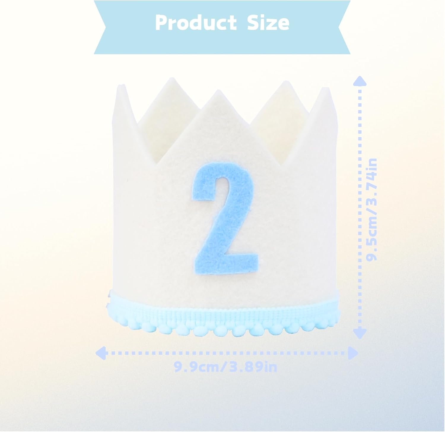 Birthday Crown for 2 Year Old Cream White with Blue Number