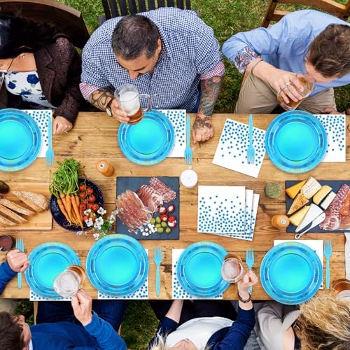 100 Pcs Iridescent Blue Plates and Napkins Party Set