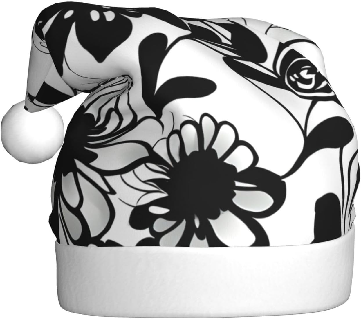 QINZHENG Black and White Flowers Santa Hat for Women