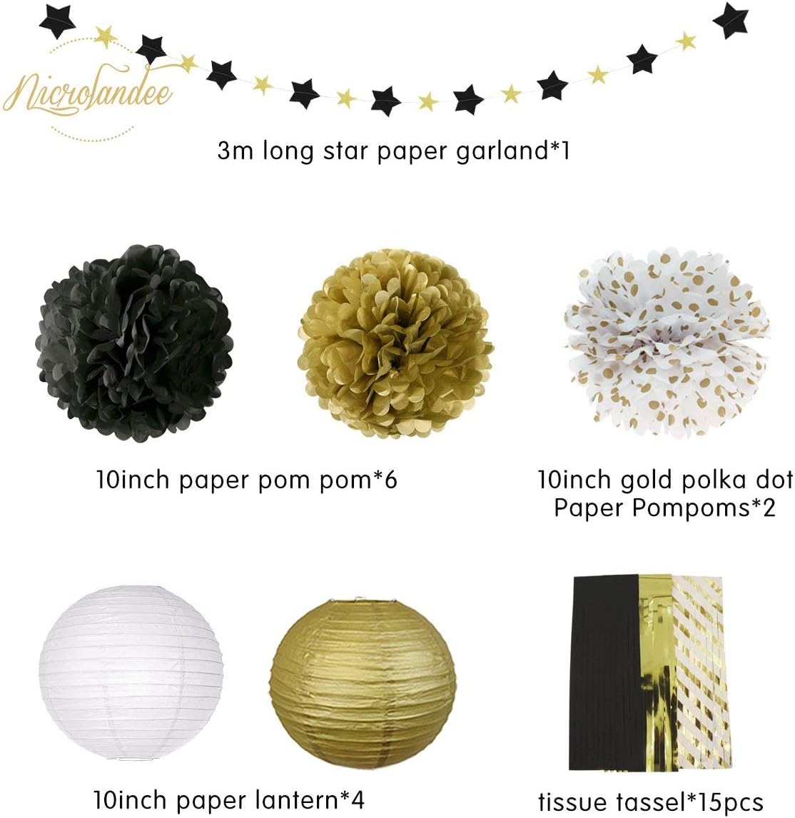 NICROLANDEE Black Gold Party Decorations 28 PCS