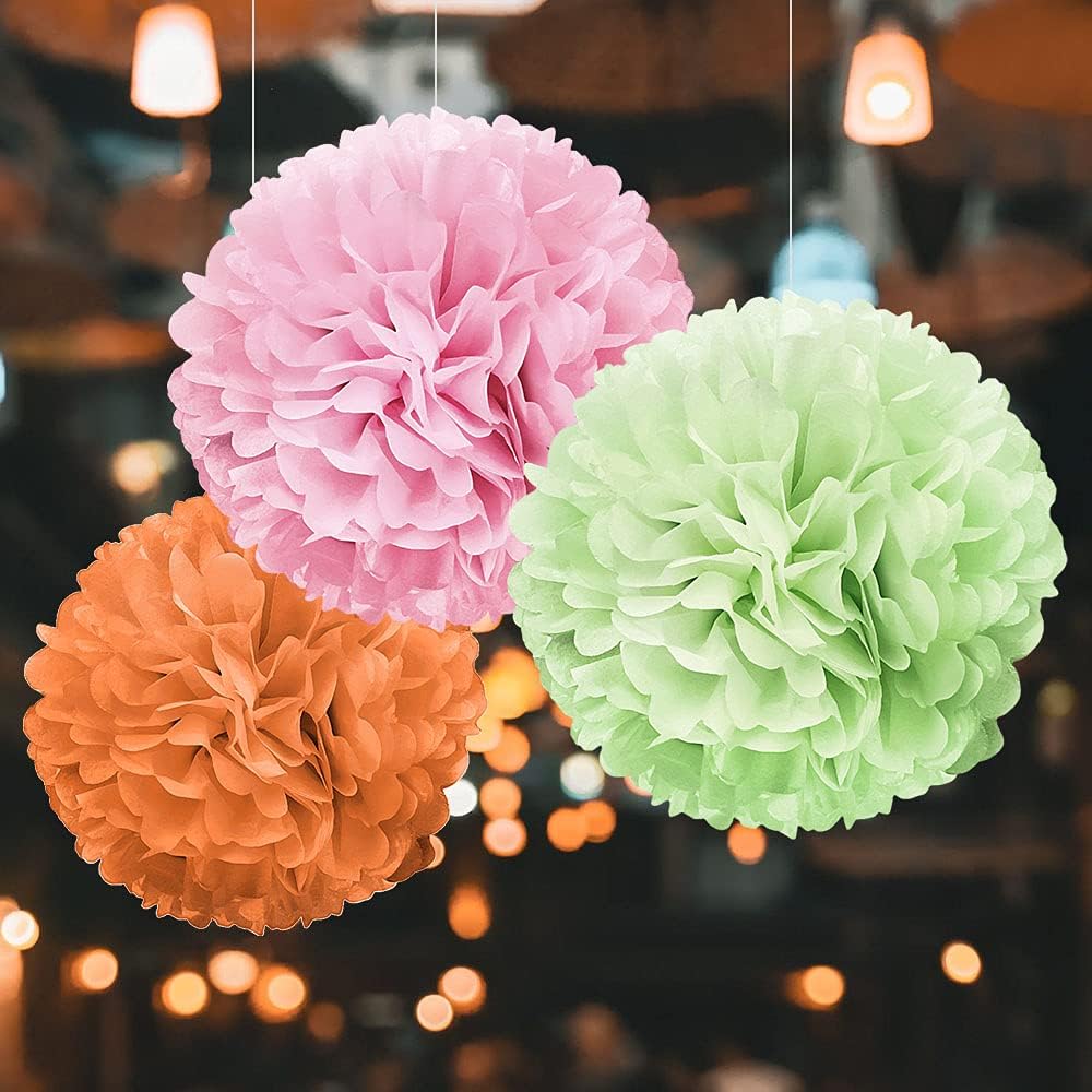 WIRESTER 5 Pcs 6 Inch Light Green Tissue Paper Flower Pom Poms