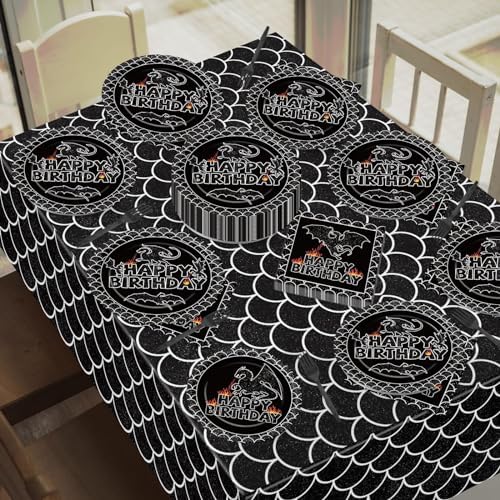 3 Pack Black Dragon Tablecloth for Birthday Party Decorations
