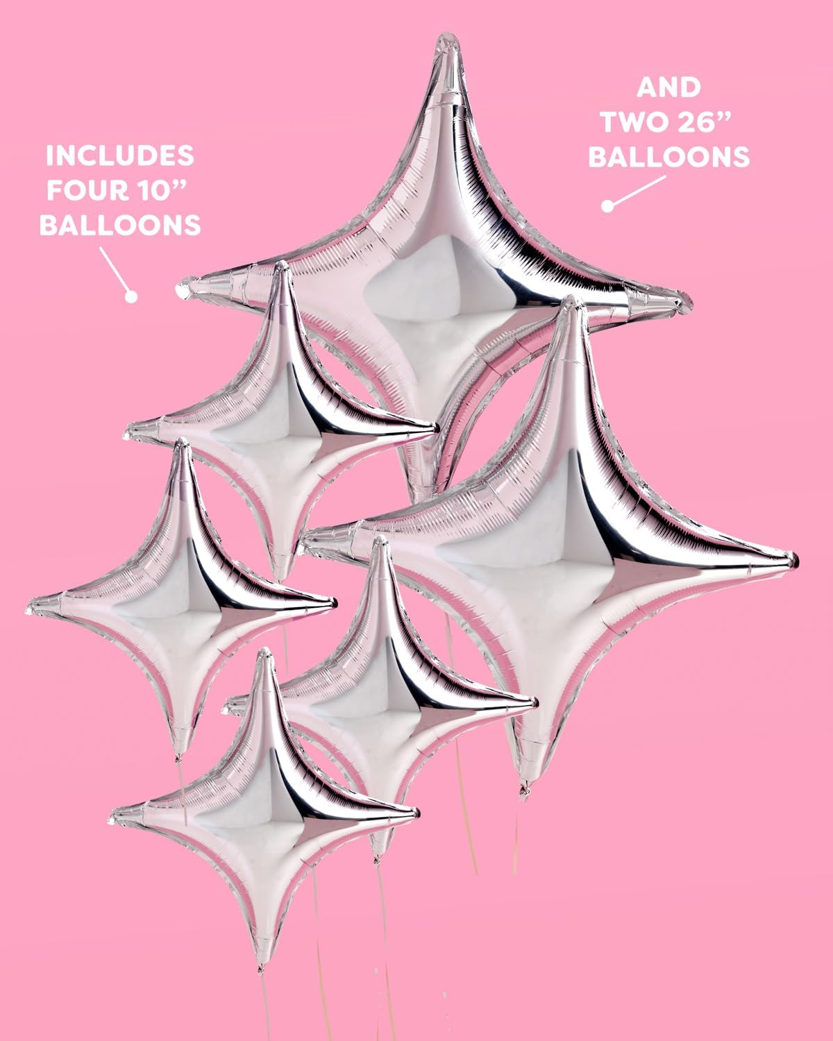 XO Fetti Silver Sparkle Foil Balloons 6pc Party Decor