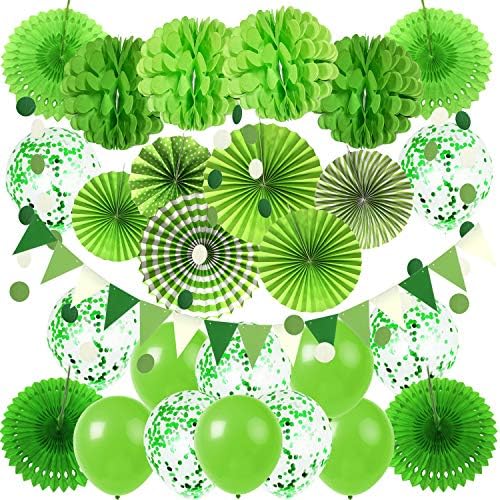 ZERODECO Green Confetti Balloons Fan Decor Set