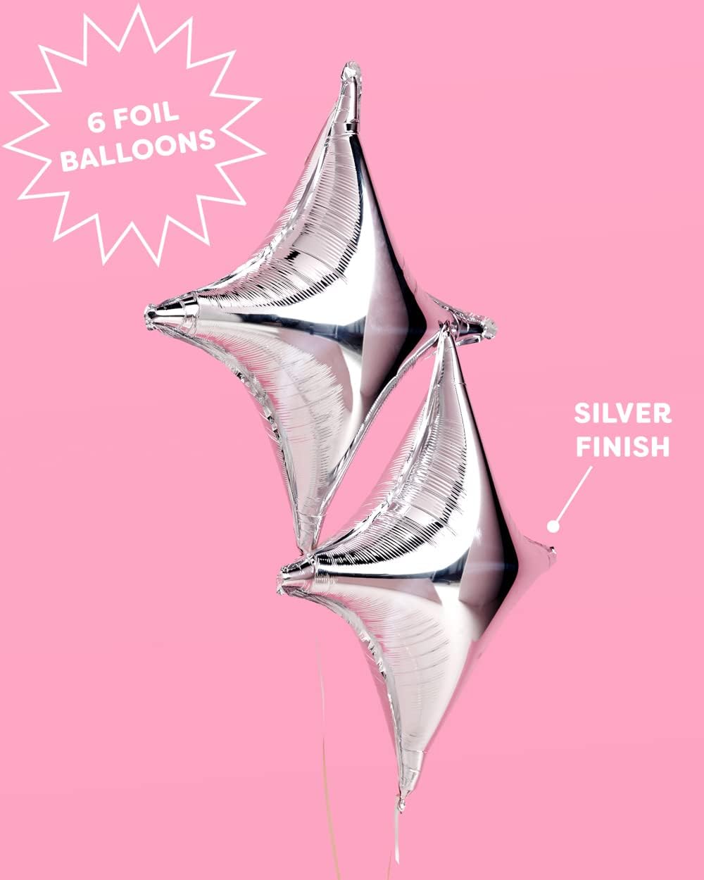 XO Fetti Silver Sparkle Foil Balloons 6pc Party Decor
