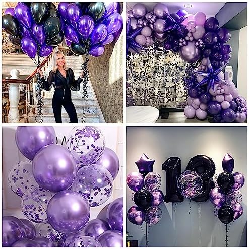 12 Inch Purple Black Balloons Party Decor Set
