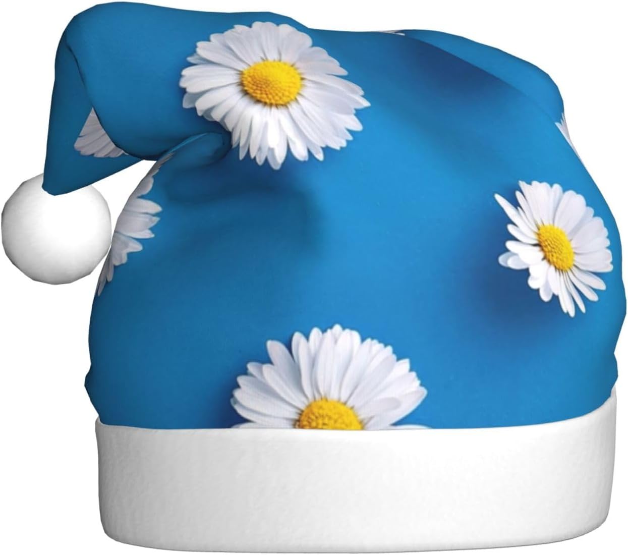 QINZHENG White Daisy Print Santa Hat for Women Adult