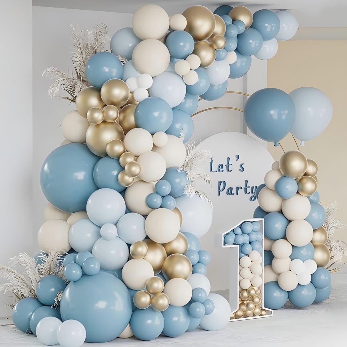 12 Inch Dusty Blue Gold Balloons Party Decor Set