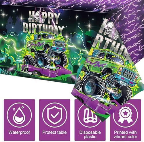 3 Monster Truck Birthday Tablecloths 54x108 Inch Party Covers