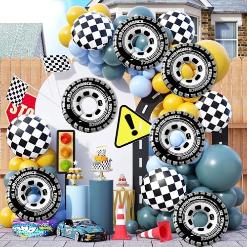 30 Inch Race Car Wheel Balloons 6Pcs Party Decor