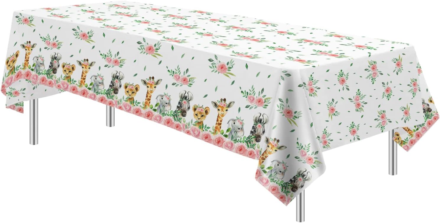 Safari Tablecloth for Girls - 4 Pack Jungle Party Decor