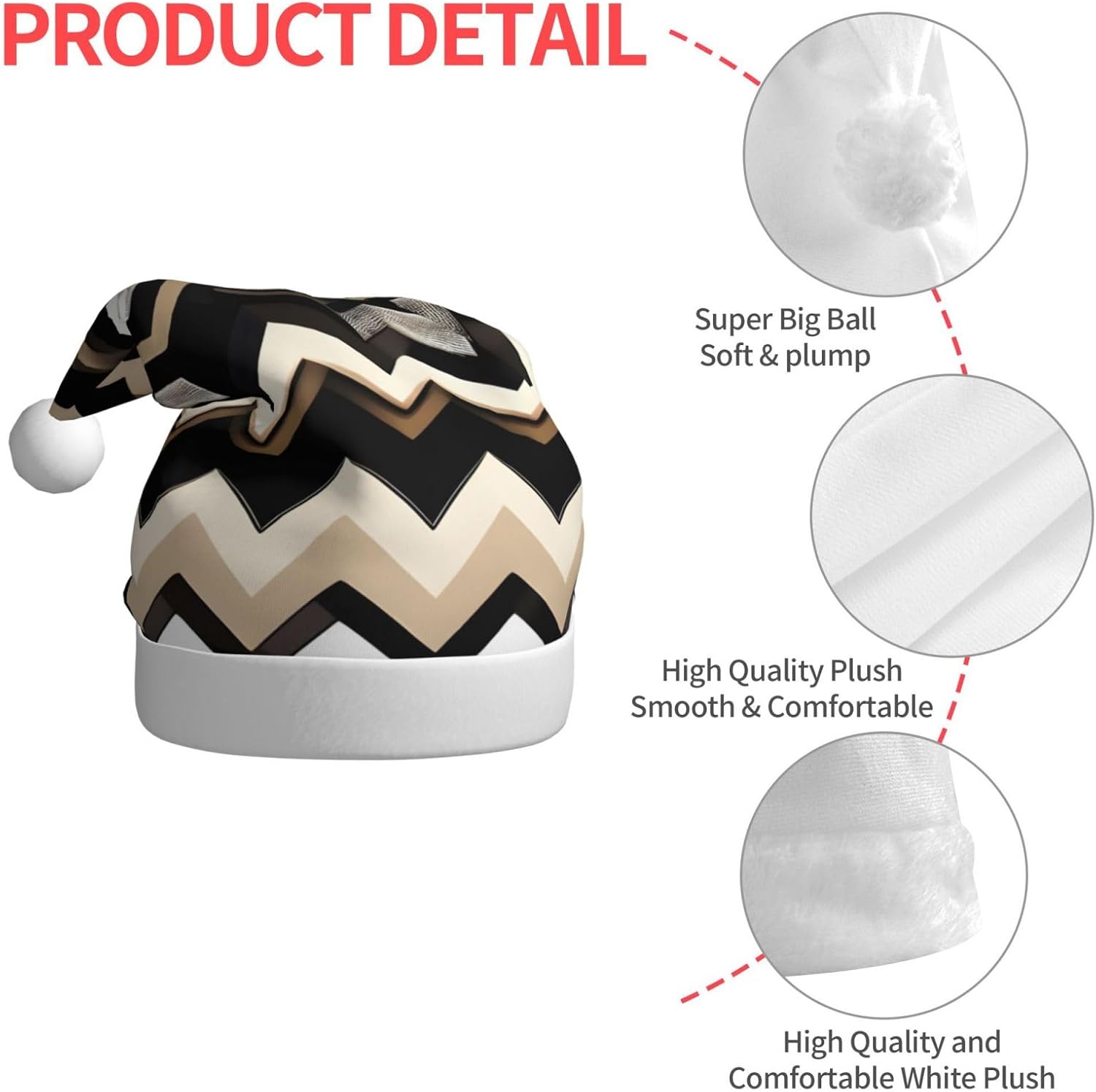 QINZHENG Zigzag Print Santa Hat for Women
