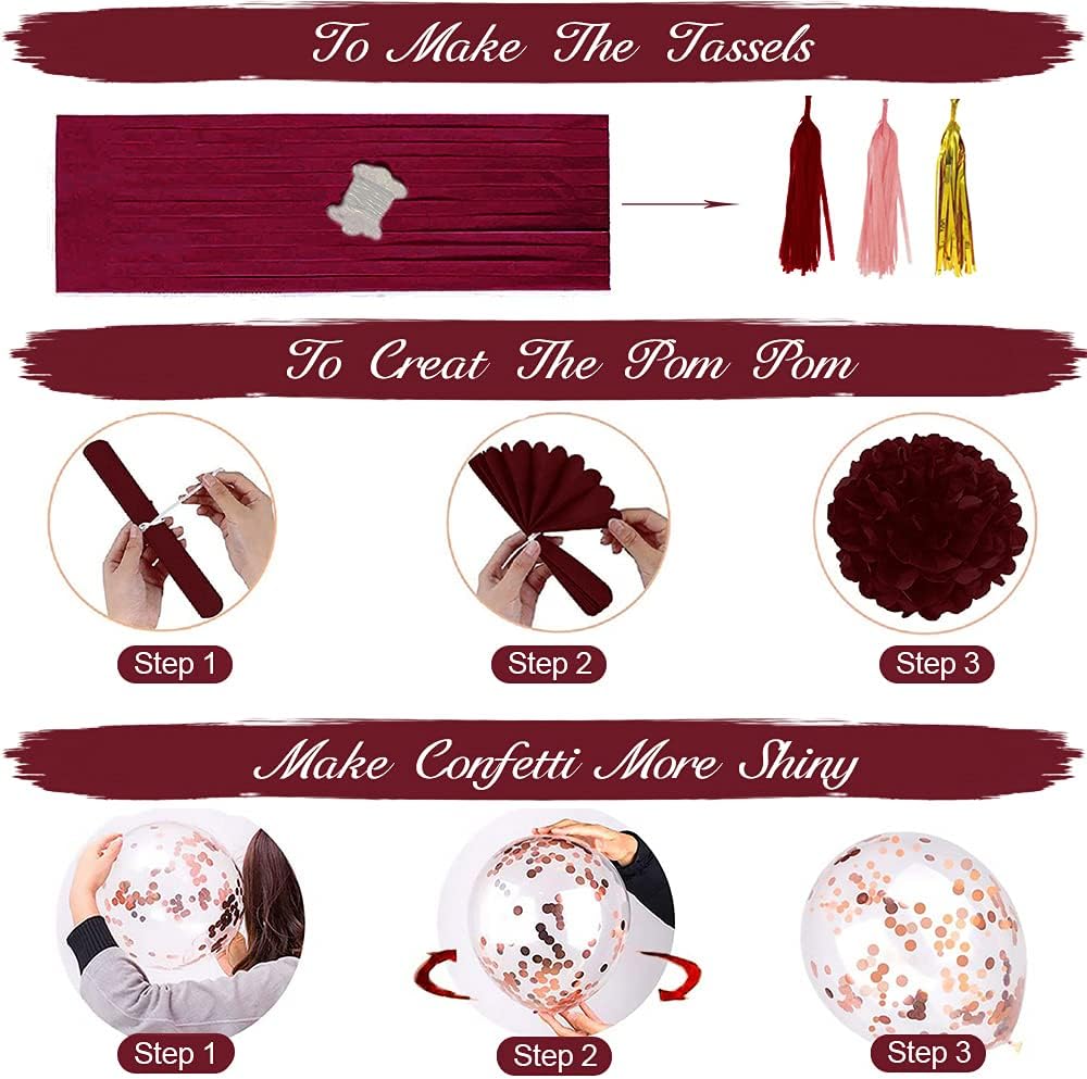 Burgundy Birthday Decorations Set with Balloons and Banner