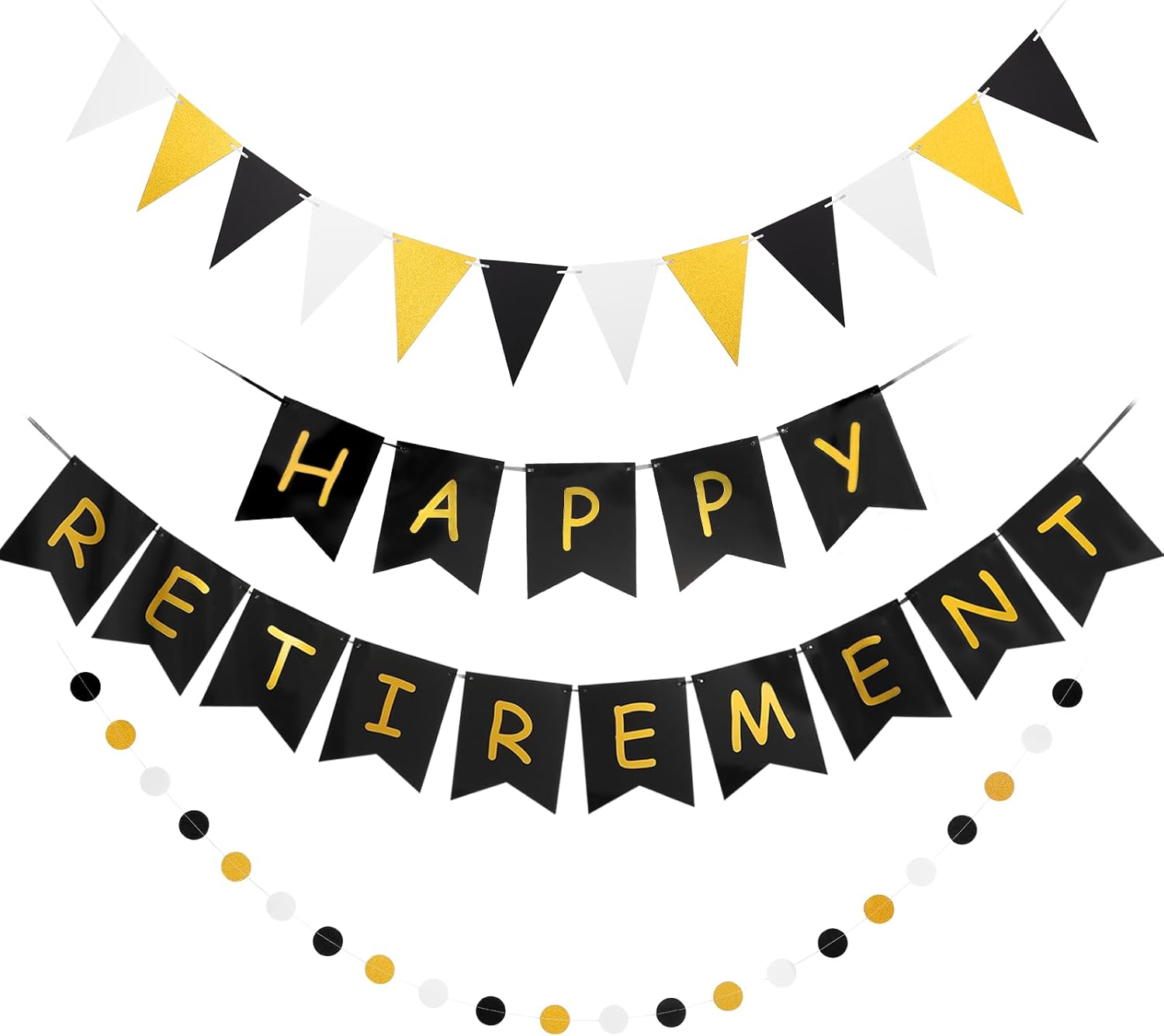 Happy Retirement Banner Black Gold Decorations Kit