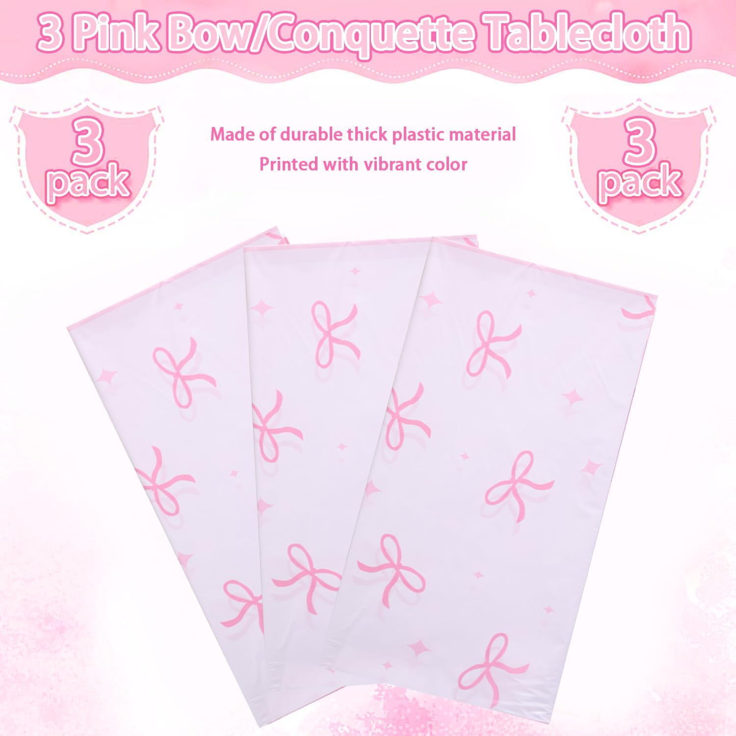 3pc Pink Bow Tablecloth Set for Bow Theme Parties