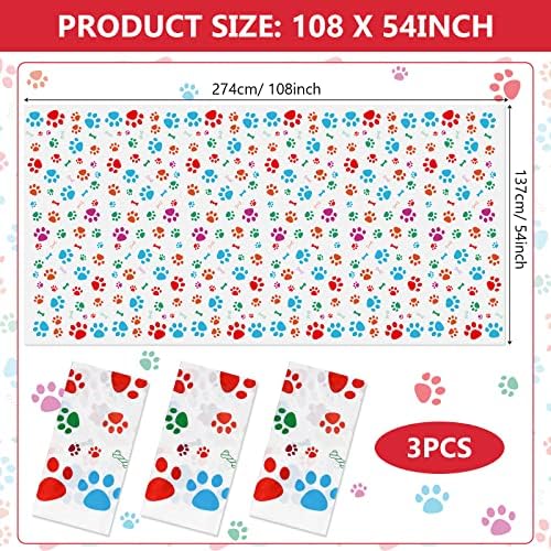 Tegeme 3 Pcs Dog Paw Print Tablecloth 54x108 Inch