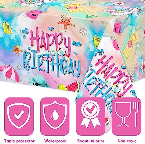 Summer Pool Birthday Tablecloths 3PCS Beach Themed Decorations