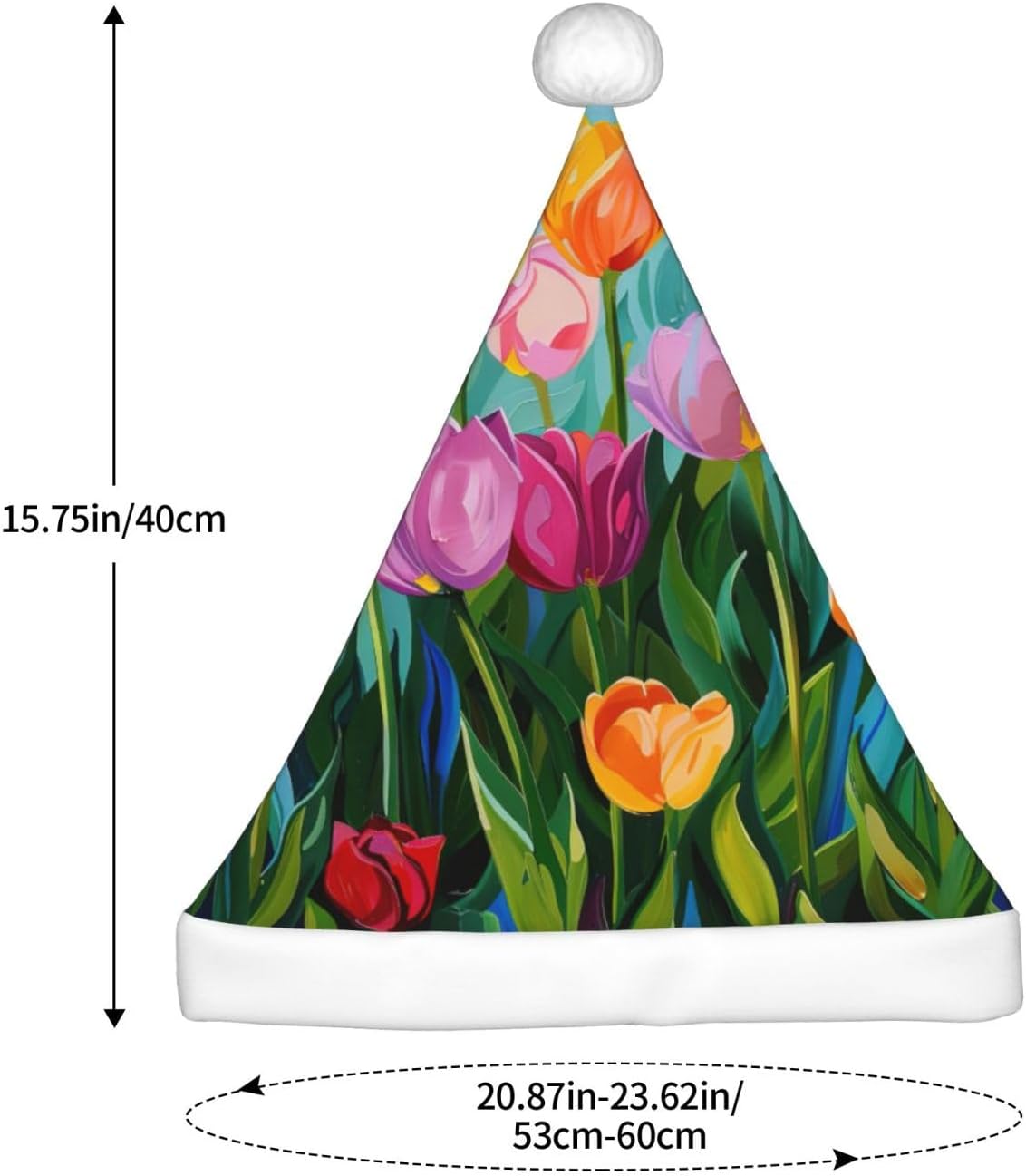 QINZHENG Tulip Garden Print Santa Hat for Women Adult