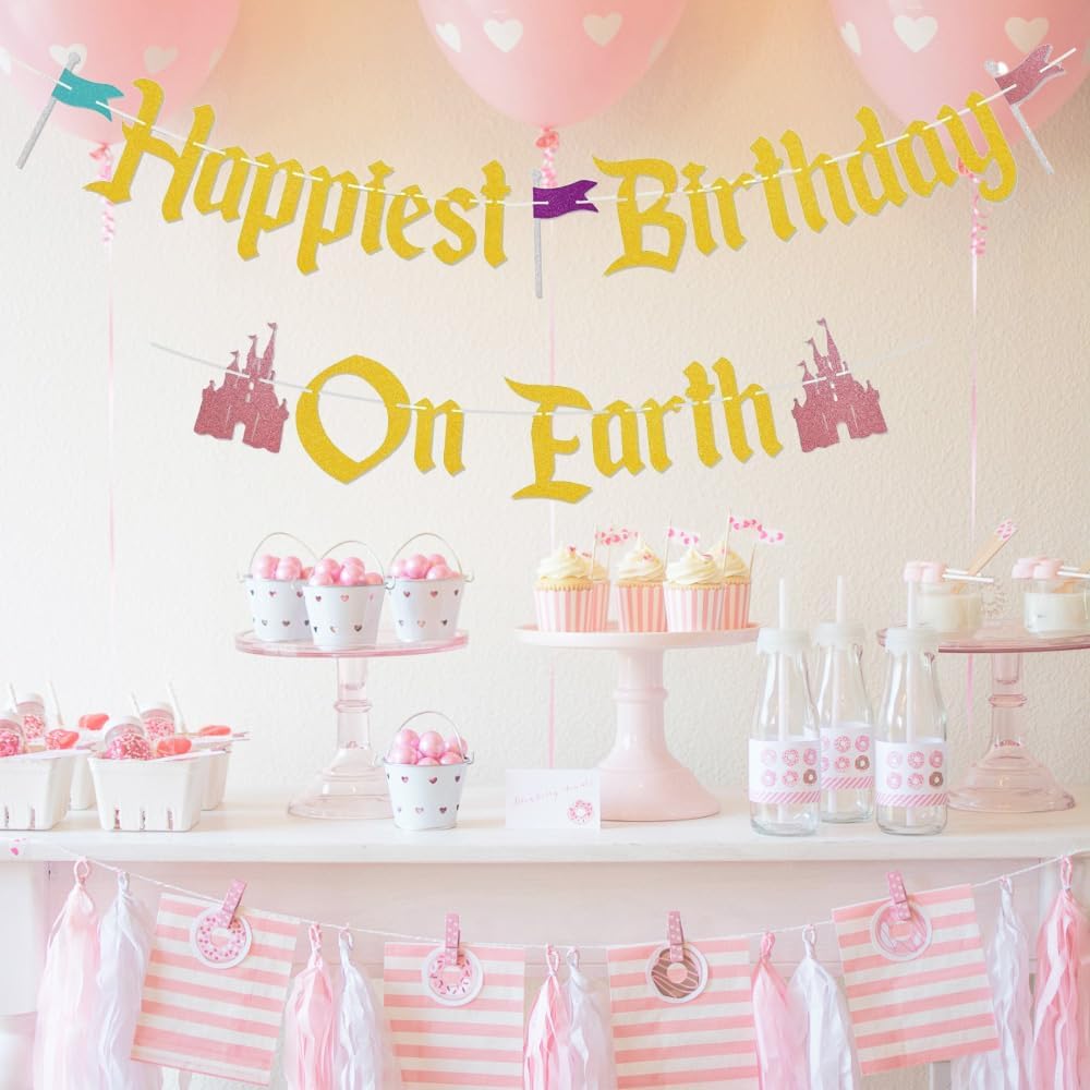 Happiest Birthday On Earth Banner Castle Theme Hanging Decoration