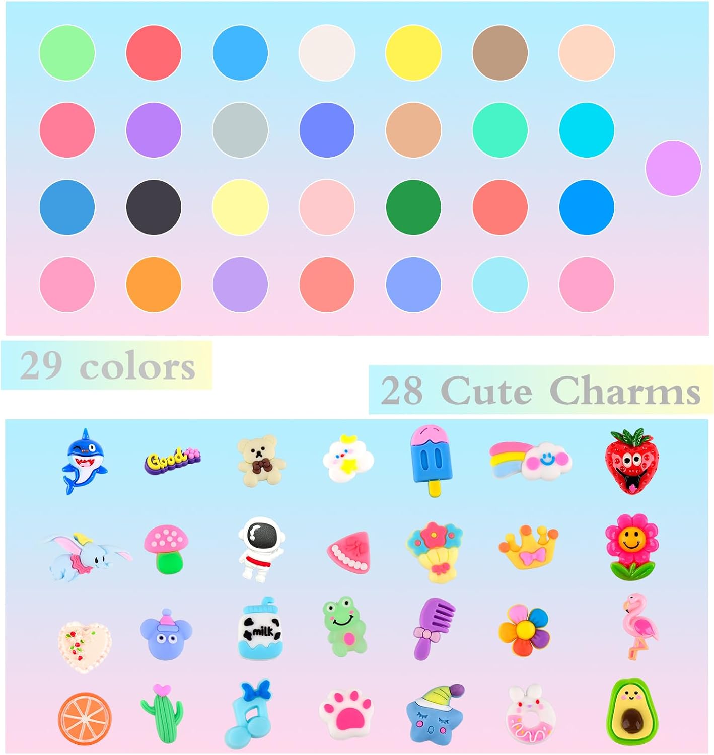 58 Pack Mini Slime Kit with Cute Charms and Stickers
