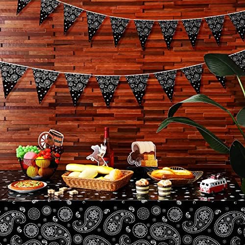 Tatuo Western Party Tablecloth Bandana Plastic Cover 108x54 Inches 3 Pack