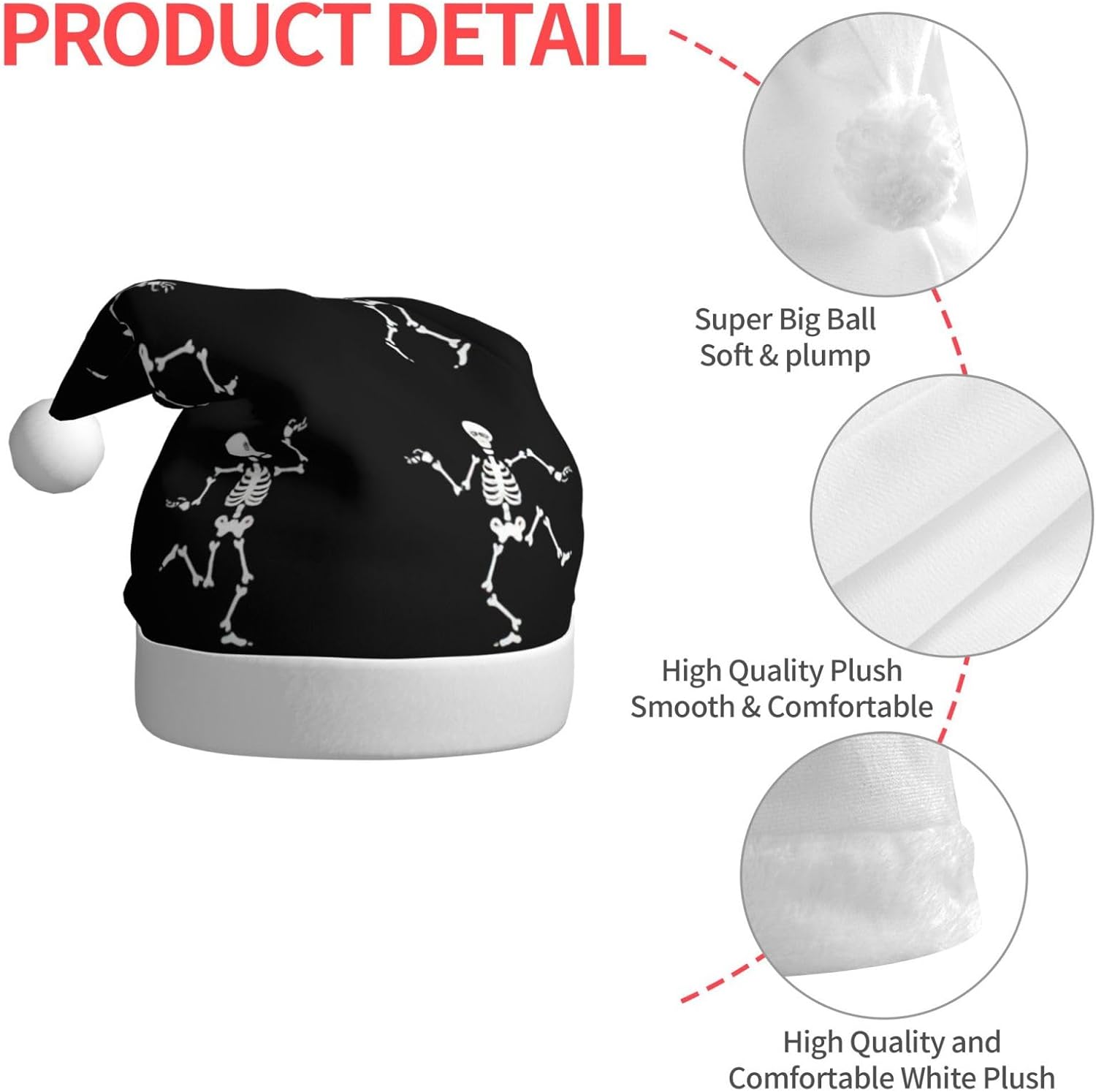 QINZHENG Skeleton Print Santa Hat for Women