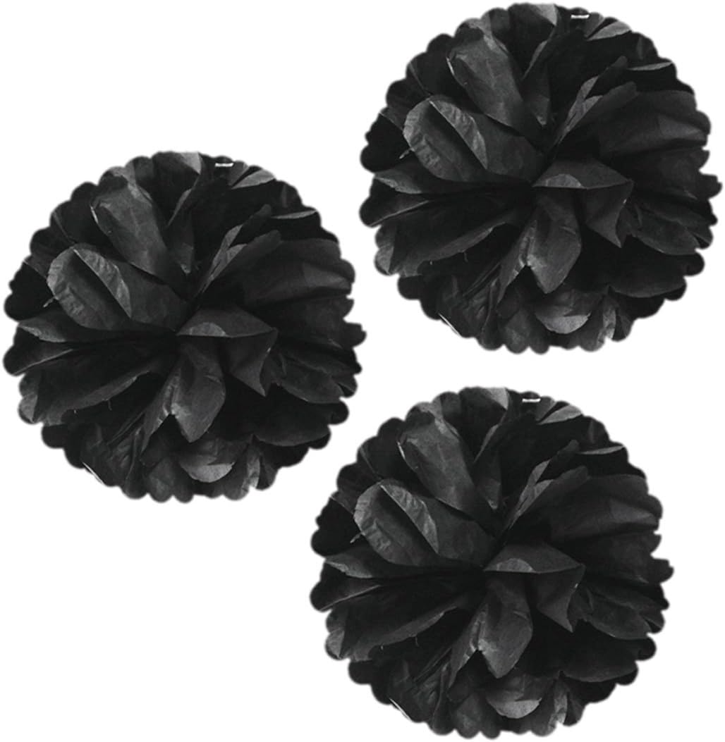 Allydrew 12 Inch Set of 3 Black Tissue Pom Poms