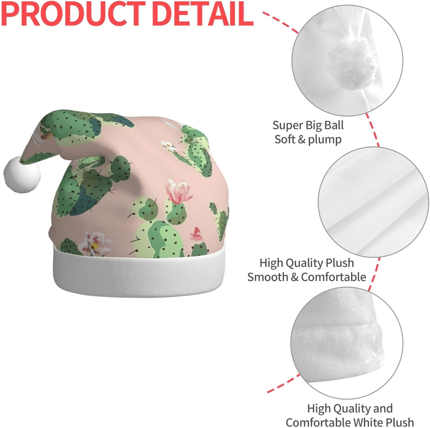QinZheng Cactus Print Santa Hat for Women