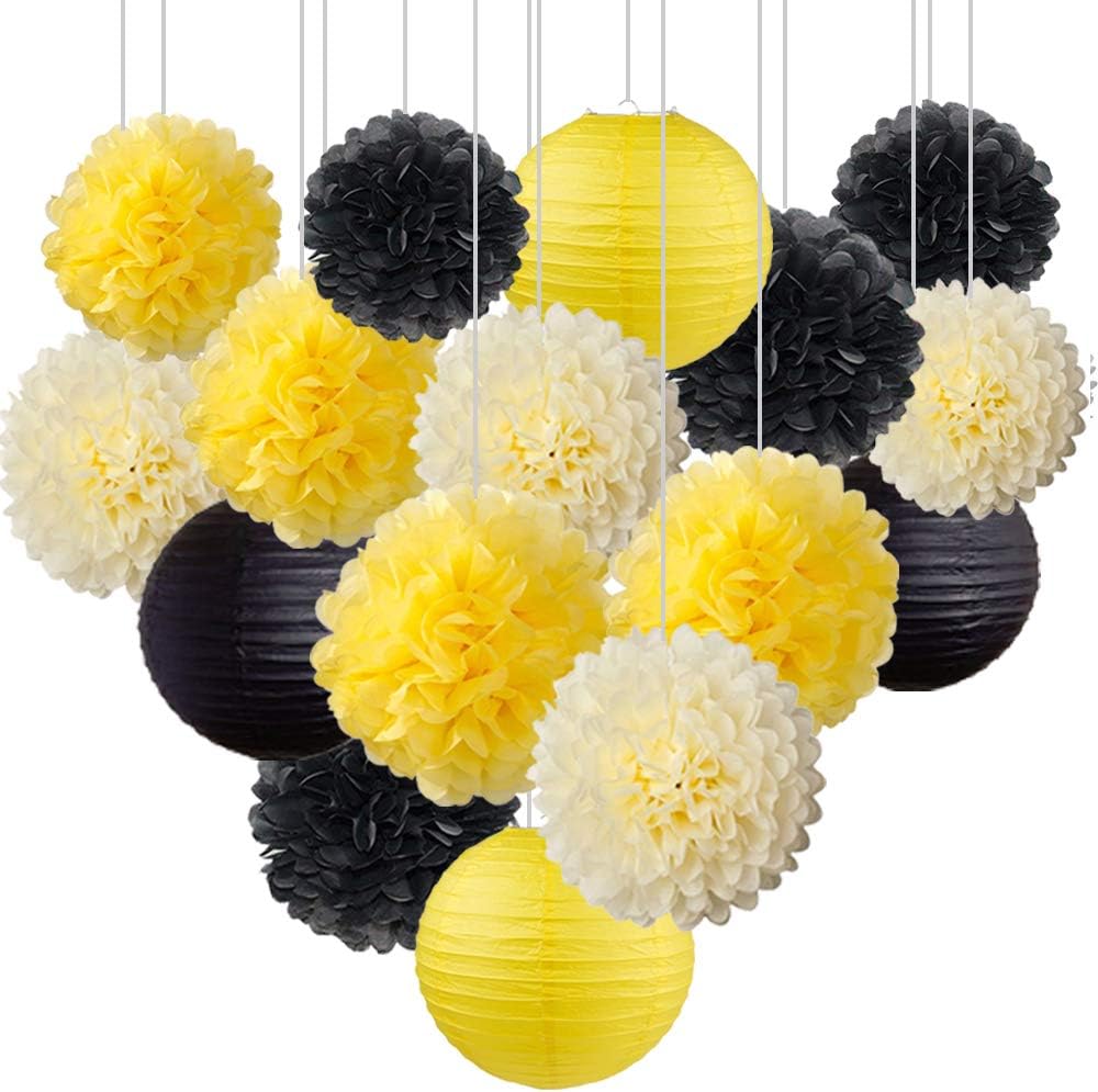 Set of 16 Black Yellow Bee Party Decorations