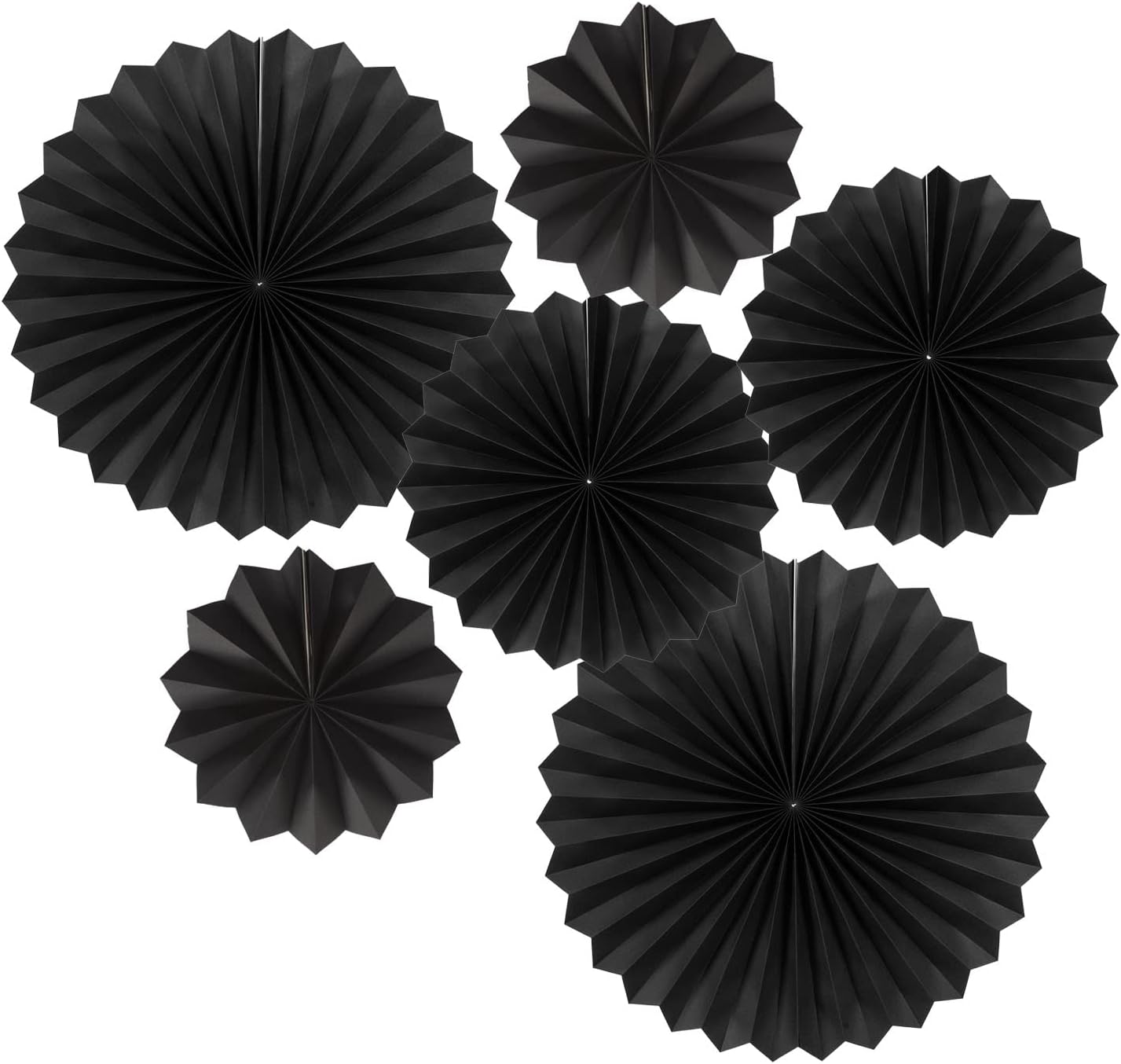Black Round Paper Fan Decor Set of 6