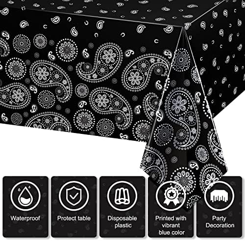 Tatuo Western Party Tablecloth Bandana Plastic Cover 108x54 Inches 3 Pack