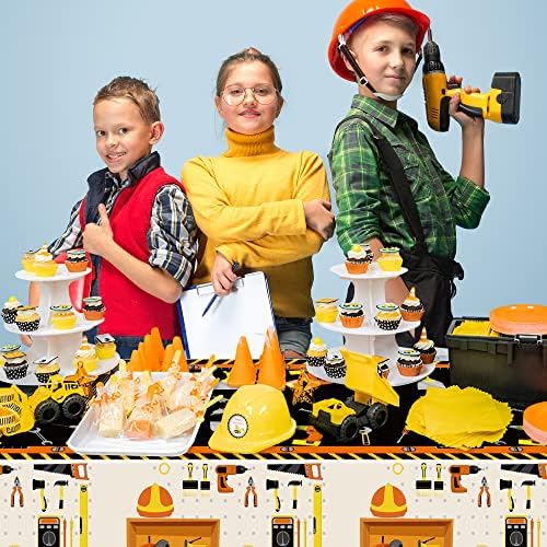 3-Pack Tool Theme Plastic Tablecloths for Kids Birthday Party
