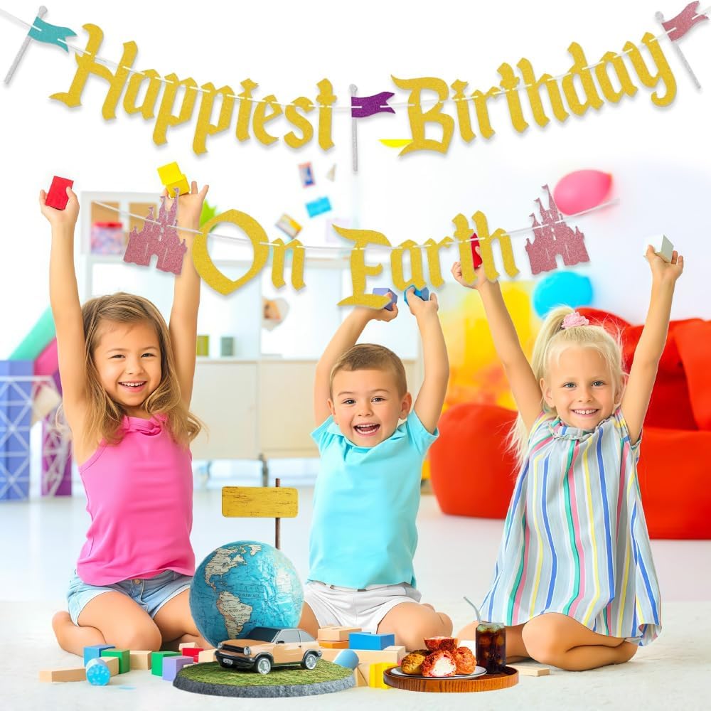 Happiest Birthday On Earth Banner Castle Theme Hanging Decoration