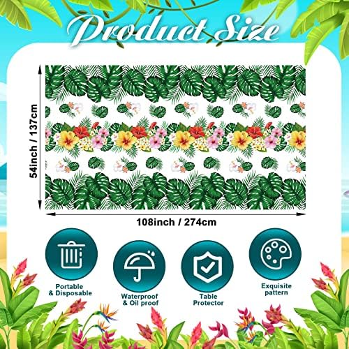 Tatuo 3 Pcs Plastic Hawaiian Tablecloths Green Summer Party Decorations