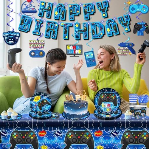 Gaming Birthday Tableware Set - 159pc Eco-Friendly Disposable Kit for 25 Guests