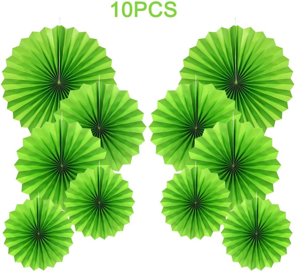 Green Hanging Paper Fans Decor Set 10 Pieces