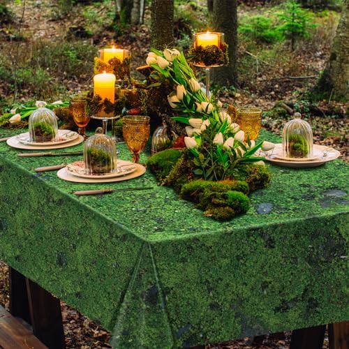 3Pcs Green Moss Print Tablecloths for Picnic and Forest Party