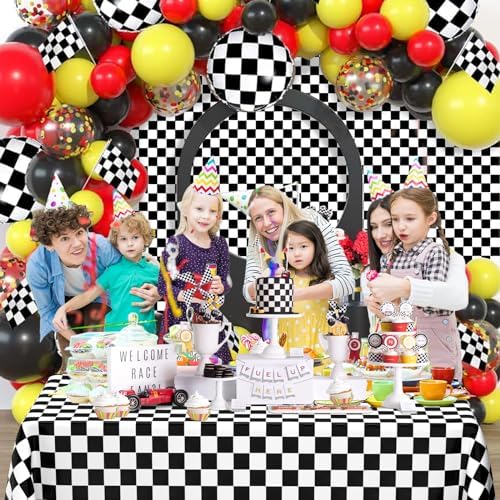WNINK 2 Pack Black and White Checkered Party Tablecloths