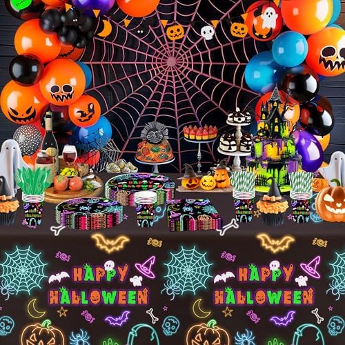 Neon Halloween Party Tablecloths 3 Pack