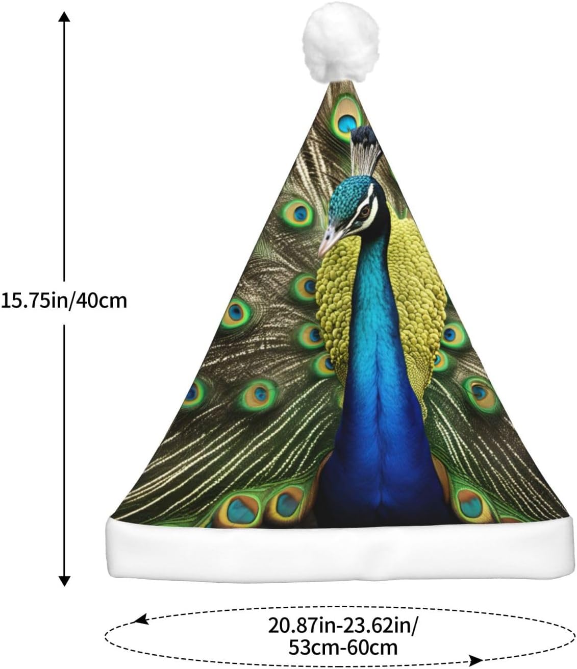 QinZheng Peacock Feather Print Santa Hat with LED Lights for Adults