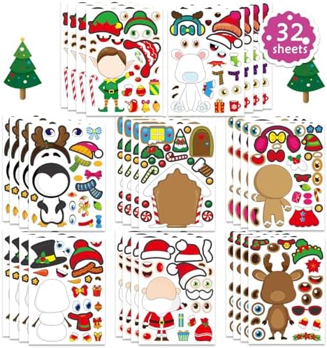 32 Sheet Christmas Stickers for Kids Make Your Own Characters