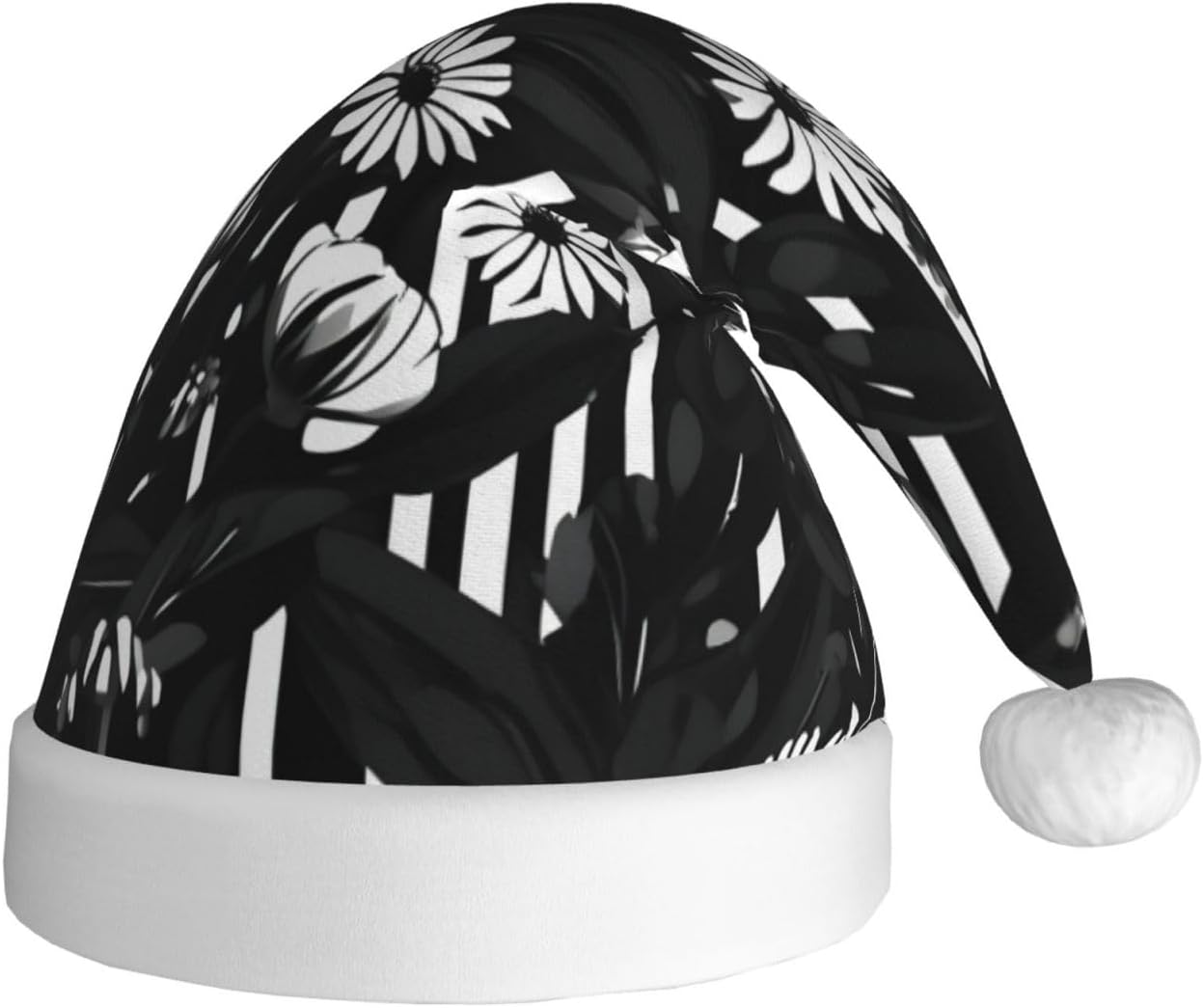 QINZHENG Personalized Santa Hat Black and White Striped Flowers Print