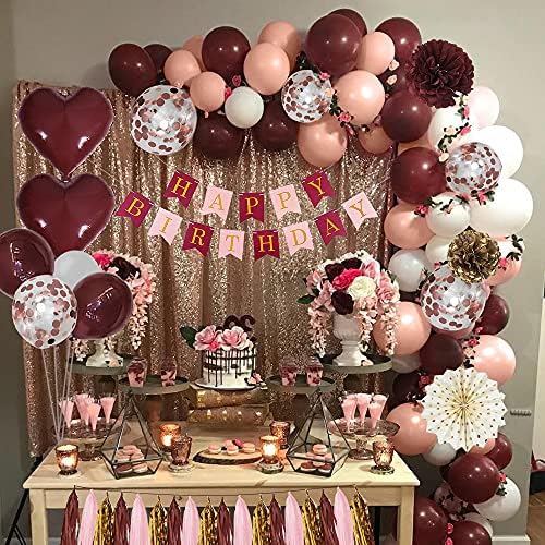 Burgundy Birthday Decorations Set with Balloons and Banner