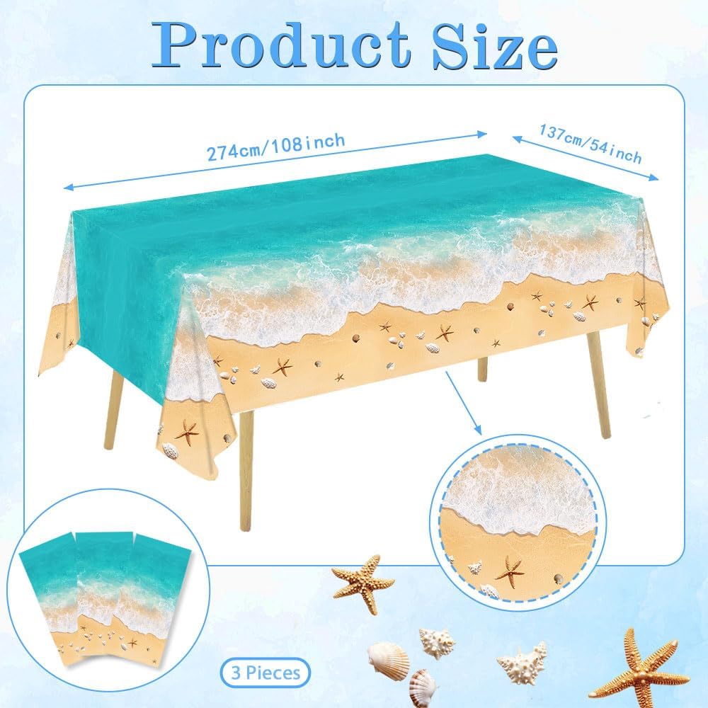3Pcs Summer Ocean Waves Tablecloths for Pool Parties