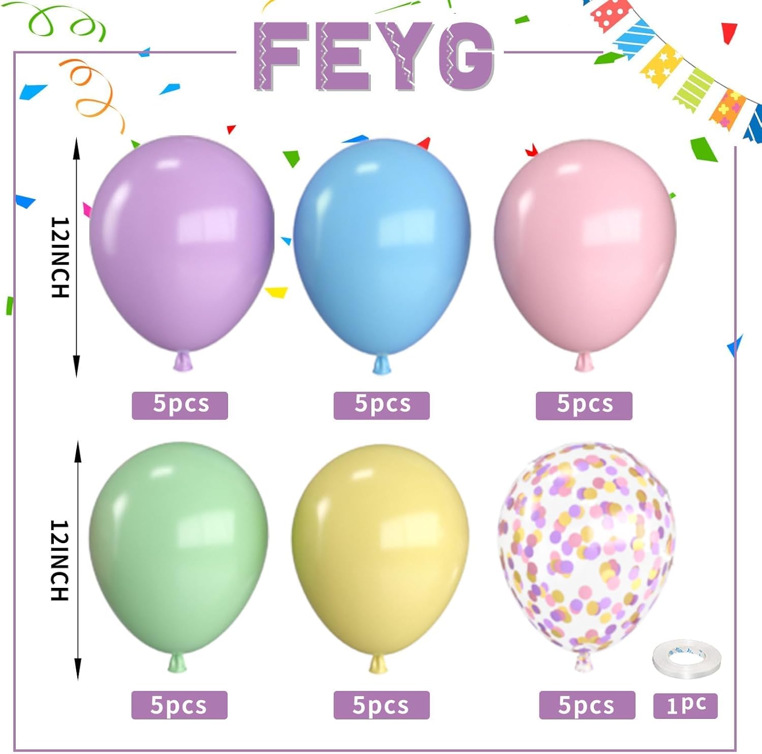 FEYG Pastel Balloons 12 Inch Rainbow Kit