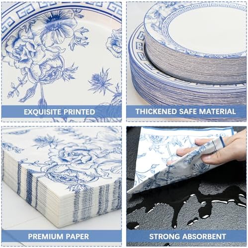 180PCS Blue White Floral Party Supplies Serve 60
