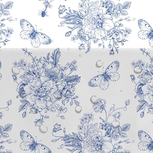 Blue and White Floral Tablecloths 3pcs Disposable Party Decorations
