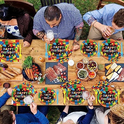 200 Pcs Building Block Party Plates Napkins Forks Set
